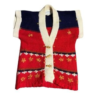 Red and navy knit cardigan sweater with gold buttons - perfect for a gra…